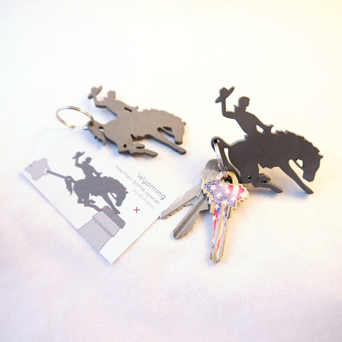 Wyoming cowboy keychain bottle opener